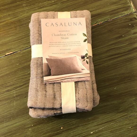 Casaluna NWT Reversible Chambray Cotton Standard Pillow Sham Gray - Picture 1 of 3